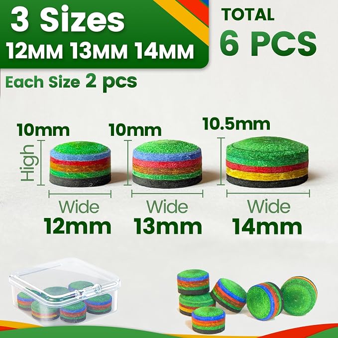 Billiard Pool Cue Tips - Pool Cue Stick Tips Replacement Repair Kit Billiard Cue Tips with Storage Box for Pool Table Cues Stick Tips Head and Leather Snooker Stick - SOLROS