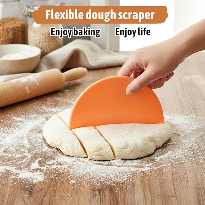 2 Pcs Silicone Dough Scraper Bowl Scraper Silicone Bread Dough Scraper Curved Edge Flexible Bowl Scrapers for Baking Food Scrapers for Sourdough Bread Proofing Basket Pastry Cutter Tool, Orange