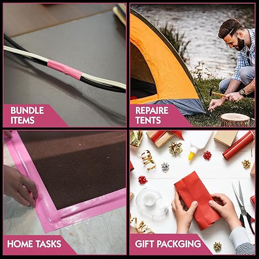 3 Rolls Pink Duct Tape, Heavy Duty Strong Industrial Colored Duct Tape 9mil x 2inch x 25yds Flexible, No Residue, Waterproof and Tear by Hand, Multi-Use for Indoor & Outdoor Repairs