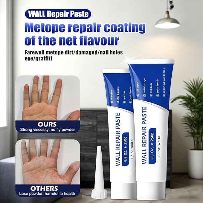 Drywall Repair Kit, 2PCS Wall Repair Paste Tube, Quick Drying & Efficient Wall Repair Paste, Multi-Functional White Wall Mending Agent Repair Kit for DIY Fix, Holes & Cracks