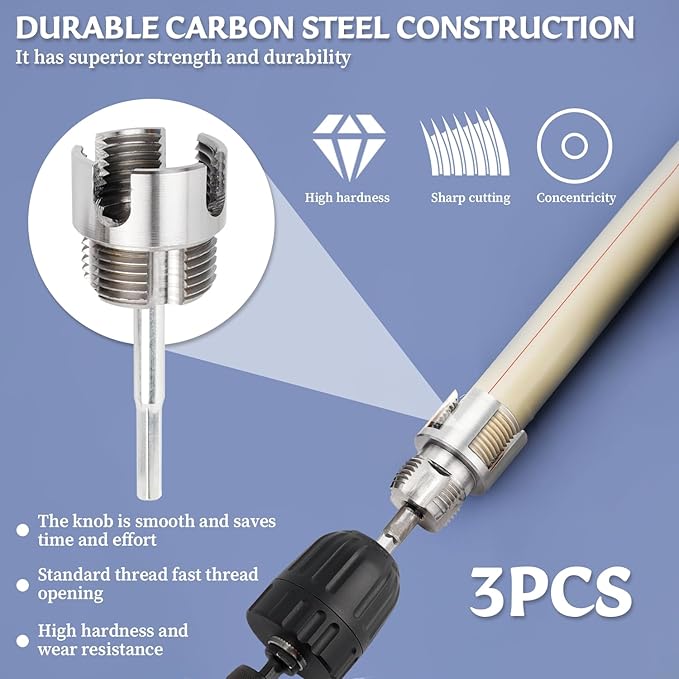 3Pcs Integrated Internal & External Pipe Threading Tool, Bestgle Dual-Function Pipe Thread Cutting Tool for 1/2" & 3/4"& 1" PVC/Plastic Pipes, Electric Drill Compatible Pipe Threader Kit