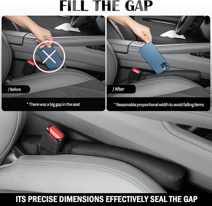 Upgraded Car Seat Gap Filler Strip with Fixed Rings,2PCS High Rebound in Between Car Seat Catcher to Reduce Item Drop Rates,Universal Between Cars Seats Blocker for Most Vehicles