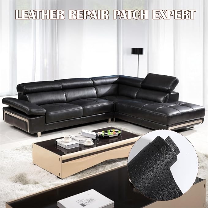 3Pcs Leather Patches for Car Seats, 8 x 12 Inch Breathable Self Adhesive Leather Patch Faux Perforated Black Leathers Patch for Couches, Car Seats, Chairs, Furniture
