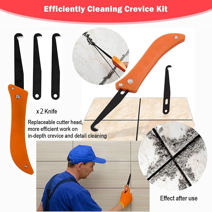 Grout Removal Tool Kit & Razor Scraper Set - 26PC Professional Tile Cleaning Tools with Diamond-Style Blades, Grout Rake, Angled Heads for Bathroom, Kitchen, Floor