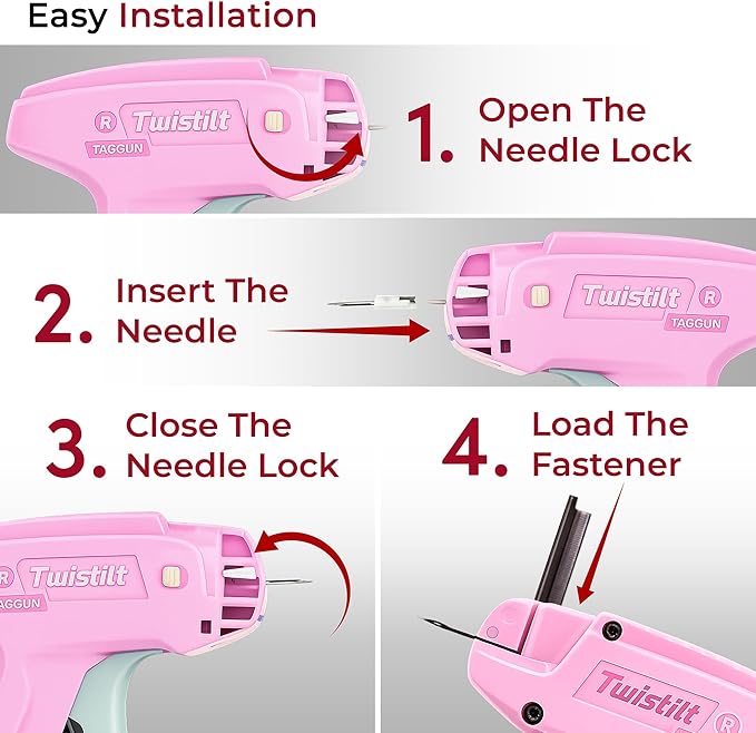 Stitch Gun for Clothes - Micro Stitch Tool for Quick Clothing Fixes & Hemming, Mini Handheld Quick Repair Sewing Gun, includes 6 Needles & 2000 Micro Fasteners (4.4mm), Works on All Fabrics (Pink)