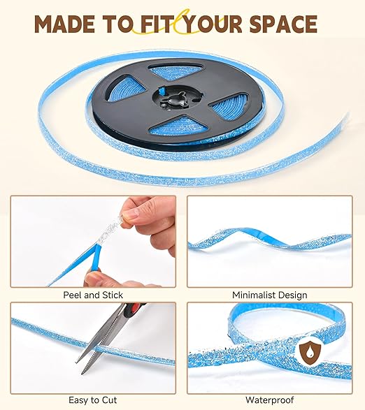 Caulking Tape Self Adhesive, Caulk Tape Sealing Waterproof, Caulk Strip Peel & Stick, for Kitchen Sink, Tub, Toilet, Wall Edge, 1/3" x 20Ft Narrow Gap Tape Wall Trim, Silver