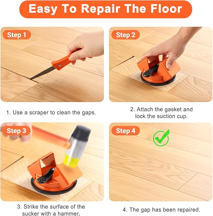 Floor Gap Fixer Tool, Heavy Duty Floor Joint Repair Tool with Enhanced Suction Cup & 10 PCS Sticky Pads for Wood Floor, Laminate, Vinyl Plank, Hardwood