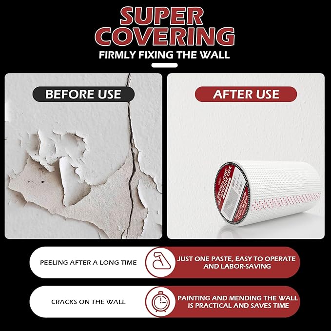 NEZUIBAN Drywall Joint Tape, Fiberglass Mesh Tape for Drywall Repair,6 Iinch by 82 Feet Single Roll Self-Adhesive Drywall Mesh Patch for Wall,Sheetrock,Ceiling Crack Repair.…