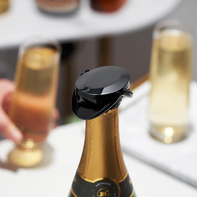 True Sapore Champagne Stoppers for Bottles, Sparkling Wine Stopper, Wine Accessories Kitchen Accessory, Black Set of 1