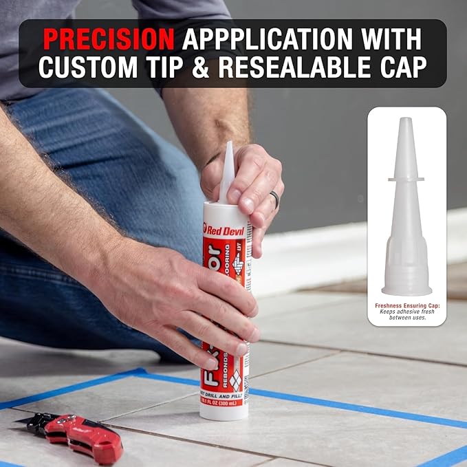 The Original Fix-A-Floor Loose Tile Repair Adhesive - Tile, Porcelain, Ceramic, Marble, Stone & Wood. Custom Tip for All Grout Sizes – 10.1 oz. *for Best Results Use The Proven Power of a Caulk Gun*
