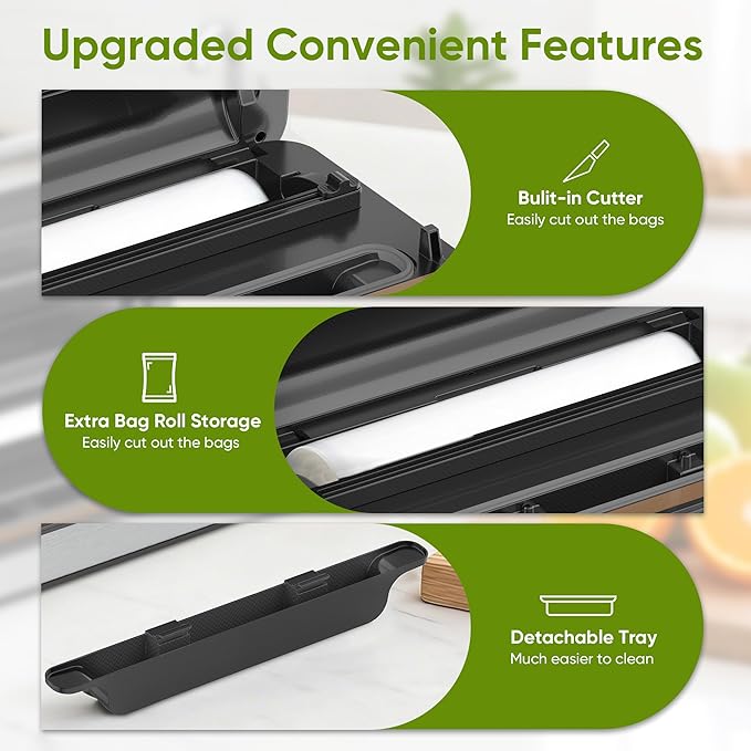 Locksworth 85Kpa Food Vacuum Sealer with Digital Timer, Built-in Cutter, and Storage Box