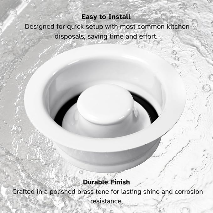Westbrass D2089-50 4-1/4" Kitchen Sink Waste Disposal Drain Flange and Stopper, Powder Coat White