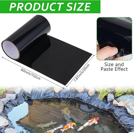 60”x 8” Pond Liner Seam Tape Single Sided PVC Waterproof Adhesive Tape for EPDM Liners Waterproof Pond Repair Kit Thickened Peel and Stick Seam Tape for Outdoor Roof Garden Cover Patch Repair