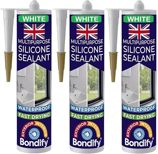 Waterproof Silicone Sealant White, RTV Silicone Caulk for Window & Door, Kitchen & Bathroom, Solvent Free, 3PCs x 10oz, Ideal for Sink, Sanitary, Bath, Shower Sealant, Window Frame Sealant