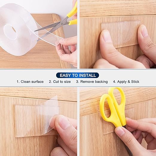 SANKEMU Double-Sided Tape Heavy Duty 9.84 FT x 1.18 in – Clear Removable Mounting Tape for Walls, Carpet, Rugs, Posters – Reusable, No-Residue, Indoor/Outdoor Nano Gel Grip