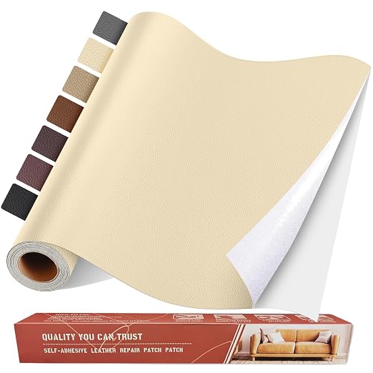 Self Adhesive Leather Repair Patch Kit, 31.4 in x 16 in Large Vinyl Leather Repair Tape for Furniture, Car Seat, Couch, Sofa, Chair Light Yellowish
