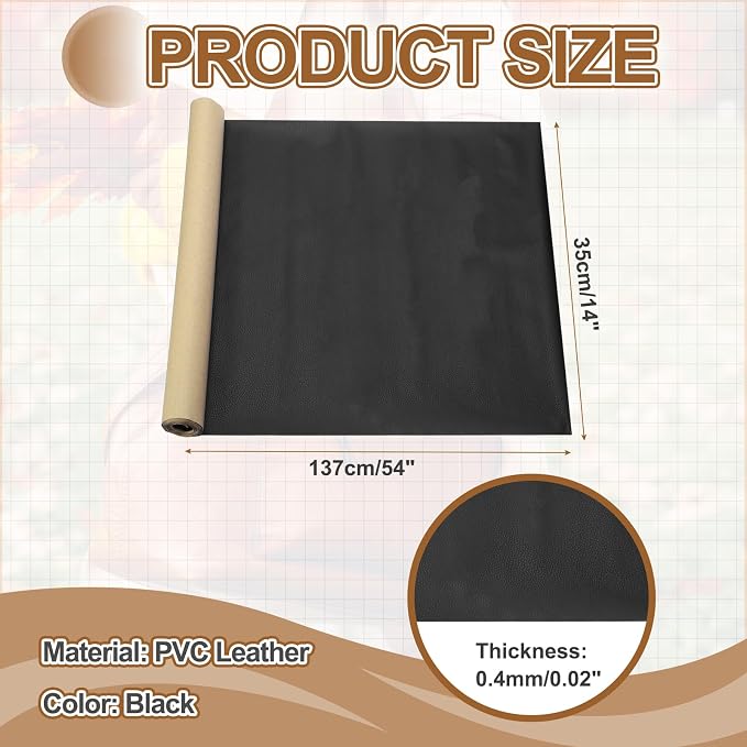 MECCANIXITY Leather Repair Patch 14"x54" Self-Adhesive Leather Vinyl Repair Tape Kit for Furniture Couches Sofa Chair Car Boat Seats Jackets, Black