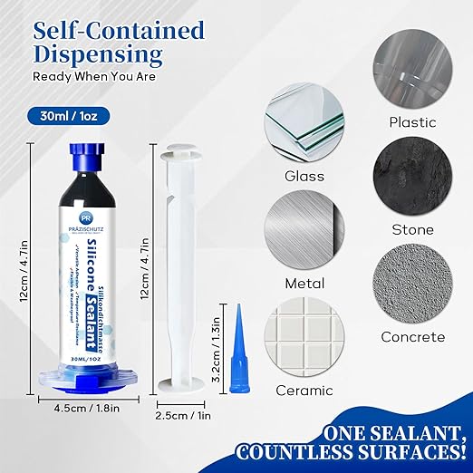 RTV Silicone Adhesive Sealant - High Temperature & Waterproof Caulking for Home, Auto, & Crafts - Creates Flexible, Long-Lasting Seal on Kitchen, Bathroom, Shower, Window (Black, 30ml/1oz)