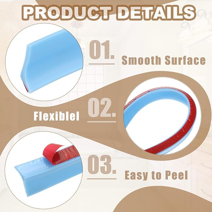 PATIKIL 79 Inch Collapsible Shower Threshold Water Dam Guard, Shower Stopper Barrier Self Adhesive Sink Splash Guard for Frameless Shower Door Bottom, Blue (1.2"Wx0.6"T)