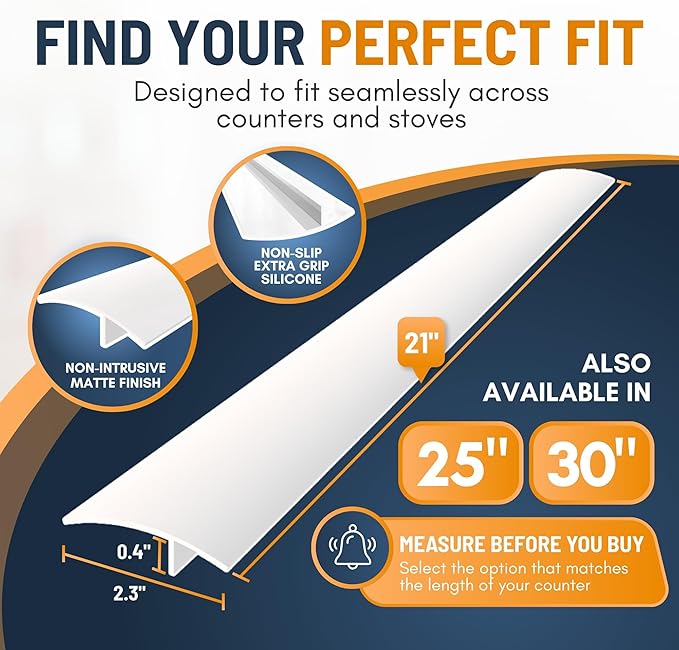 Linda’s Essentials Silicone Stove Gap Covers (2 Pack), Heat Resistant Oven Gap Filler Seals Gaps Between Stovetop and Counter, Easy to Clean Stove Gap Guard (21 Inches, White)
