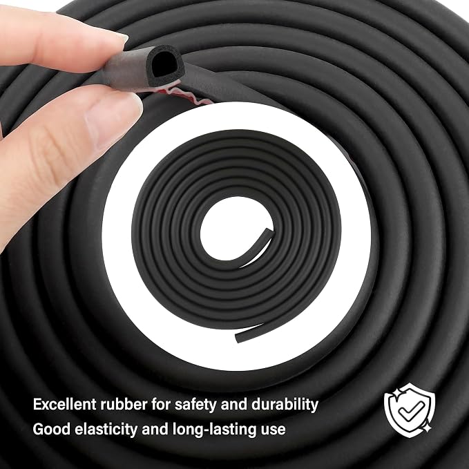 26Ft Automotive Weather Stripping,D-Type Car Door Seal Strip Fits for Doors Hoods Trunk Lids,Universal Self Adhesive Car Weather Stripping Car Accessories for Most Trucks (26Ft)