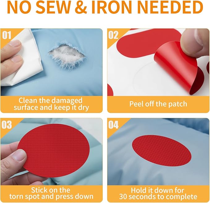 Waterproof Self-Adhesive Fabric Repair Tape - Tent Repair Kit,4pcs Nylon Fabric Patches for Jacket, Clothes, Puffer Down Jacket,Sleeping Bag, Outdoor Gear Tenacious Repairs Tape, Red