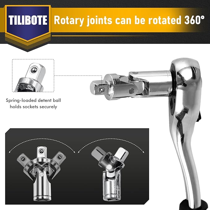 TILIBOTE Socket Wrench Set, 62PCS 1/4" Ratcheting Wrench Set With 72 Tooth count Ratchet, SAE & Metric From 5/32" - 9/16 ", 4mm - 14mm,tool Set For home And car,motorcycle,bike Repair