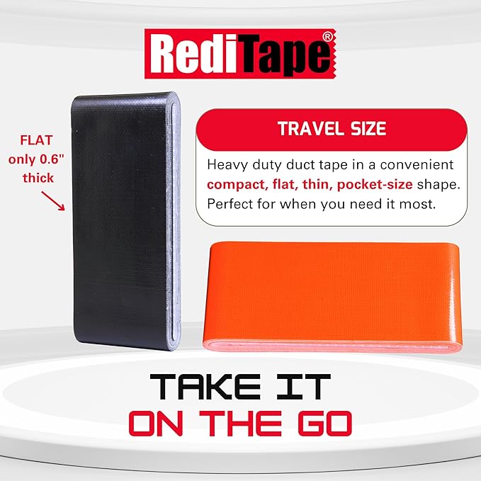 Travel Size Duct Tape Colors 2-Pack (Black & Fluorescent Orange) - Pocket Size Flat Mini Roll - for Repairs Outdoors Emergency Crafts - 1.88 inch x 5 Yards per Pack
