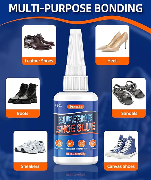 Clear Super Glue 35g, Shoe Glue for Shoe Repair with Anti-Clog Cap, Quick Dry Waterproof Professional Grade Adhesive for Rubber Soles Heels Leather Sneakers Boots Sandals and More (1 Pack)