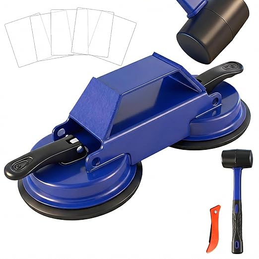 Floor Gap Fixer Tool Heavy Duty 45°Striking Surface Floor Gap Repair Tool Made of Iron & Enhanced Suction Cup with Slot Cutter, Hammer and 5pcs Sticky Pads for Fixer Laminate/Vinyl Flooring Tools