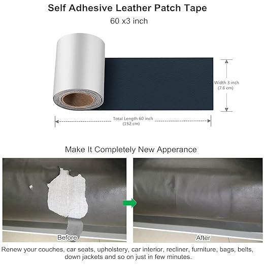 ILOFRI Self Adhesive Leather Repair Patch Tape 3x60 inch, Vinyl and Leather Repair Kit for Couches, Car Seat, Furniture, Boat Seat, Sofa, Upholstery, Chair, Interior - Dark Blue #2