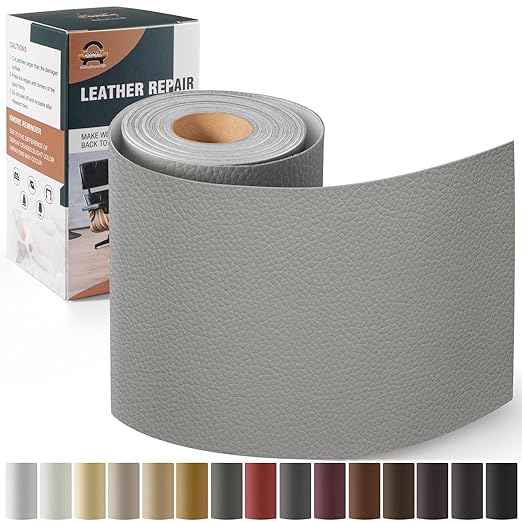 Leather Repair Kit for Furniture 4"x 63" Leather Tape Repair Patch Self Adhesive Sofa Vinyl Repair Patch Kit for Car Seat,Couch,Boat Seat,Chair - Gray