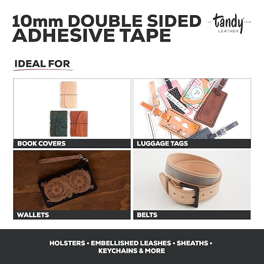 Tandy Leather Tanner's Bond Adhesive Tape - Mess Free Alignment for Stitching and Sewing Projects - Thin Double Sided Tape for Precise Leathercraft Work - 10 mm x 20 m