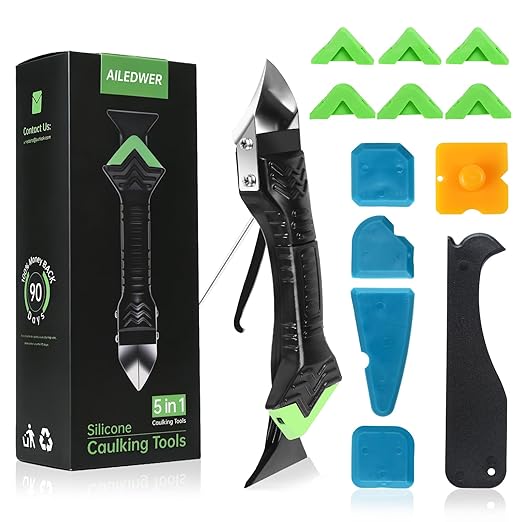 Silicone Caulking Tool,5 in1 caulk remover tool with Grout Scraper,caulking tool kit，Adhesive Residue Scraper Seam Repair Tool Kit for Kitchen Bathroom