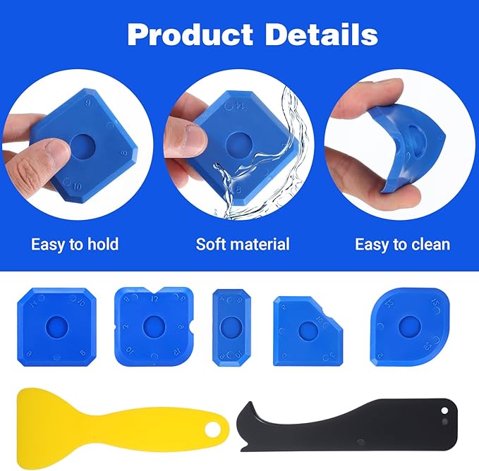 12Pcs Caulking Tool Kit, Caulk Finishing Smoothing Tool, Caulk Remover Tools, Sealant Grout Scraper for Kitchen Bathroom Floor Window Sealant Sealing Sink(Blue, Yellow, Black)