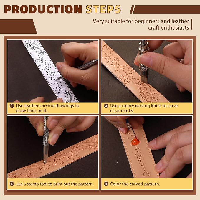 Leather Crafting Kit: Leather Working Tools and Supplies for DIY Craft Beginners Stamping Dyeing Carving Sewing Edge Sealing with Video Tutorials for Earrings Wallet Keychain Wristband Bookmark