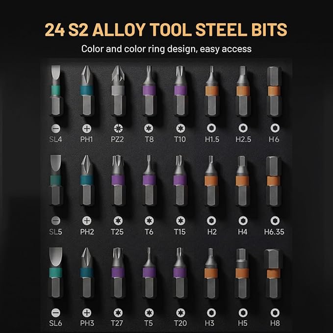 ATuMan 24 in 1 magnetic ratchet screwdriver set, Mini Bit Driver Kit with Reversible T-Handle, 40-Tooth Magnetic Multi-Bit Tool for Tight Spaces, Furniture Assembly, Bike Repair & EDC, with Case