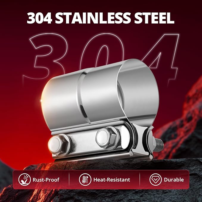 EVIL ENERGY 2.25'' Exhaust Clamp, Lap Joint Band Clamp Stainless Steel for Pipes, Mufflers, Catalytic Converters (1PCS, 2.25 inch)