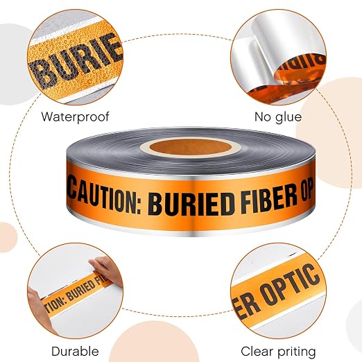 Pangda 2 Rolls "Caution Buried Fiber Optic Line Below" 2 Inch x 1000 Feet Detectable Safety Tape 5 Mil Underground Detectable Warning Tape for Construction Sites Road Repairs Caution