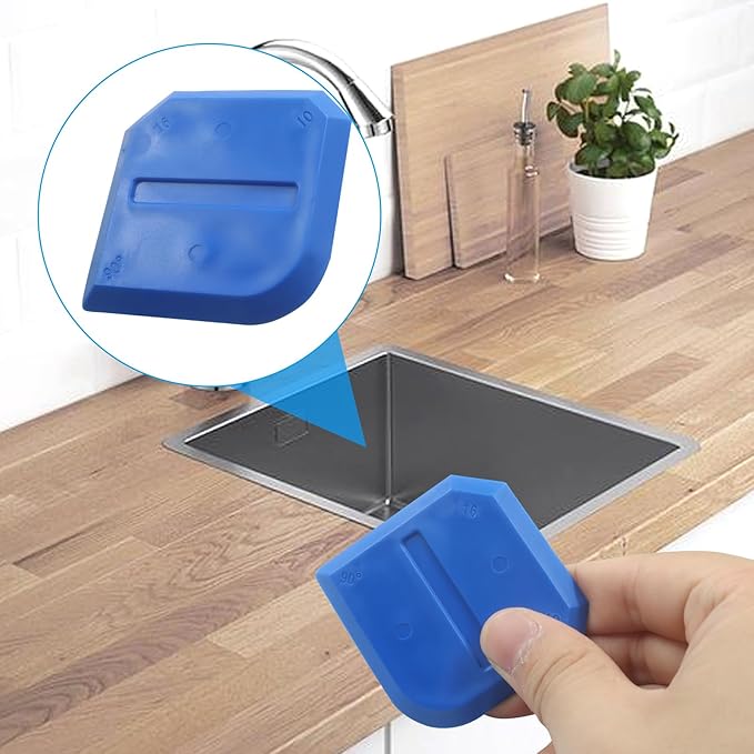 4 Pcs Silicone Caulking Tools, Compatible Sealant Grout Caulk Tool Kit, Reuse Scraper Sealing Kit for Home Renovation, Kitchen Bathroom Floor Sink Joint (Blue)