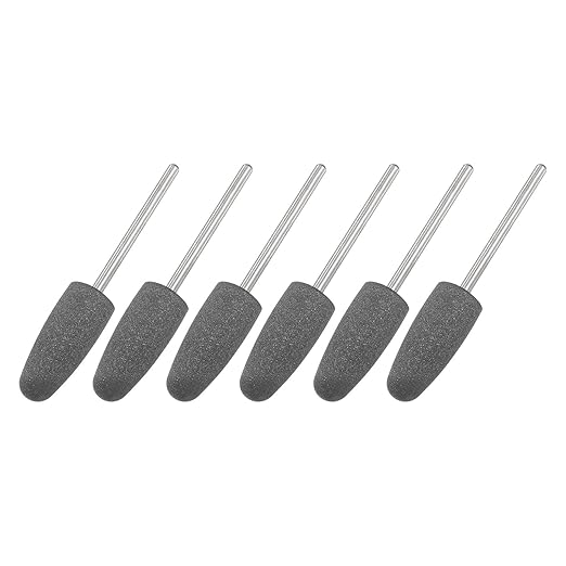 uxcell 6pcs 120 Grits Abrasive Mounted Stone 2.35mm Shank 2/5"(10mm) Dia Conical Heads Stone Grinding and Polishing Wheels for Nail Polishing