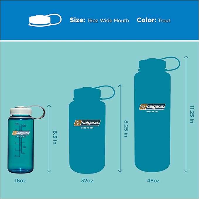 Nalgene 16 oz Wide Mouth Water Bottle | Slim Cup Holder Size, BPA-Free, Durable & Leak Proof, Lightweight Travel Bottle, Trout