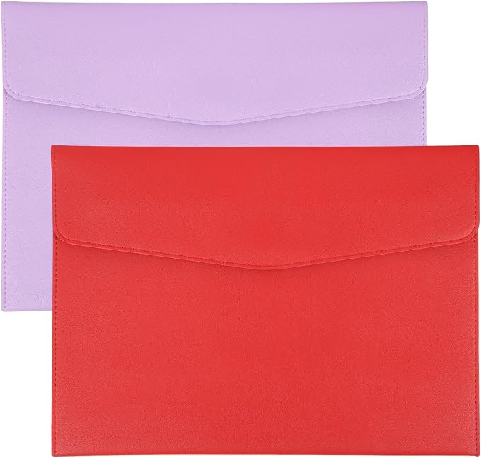 PATIKIL 2Pcs PU Leather A4 File Folder, Document Holder Envelope Waterproof Napa Texture Filing Organizer Portfolio Folder Case with Magnetic Snap Closure for Home Office, Purple, Red