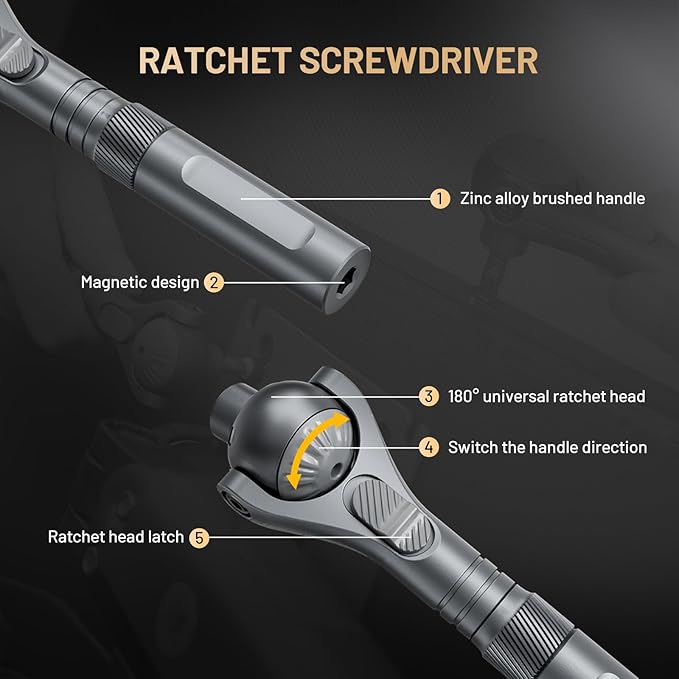ATuMan 40 in 1 magnetic ratchet screwdriver set with Detachable Handle, 180° Ratchet Head, 45-Tooth Mechanism, Magnetic Tool Kit with Case for Computer, Electronics Repair, Ideal for Home, DIY