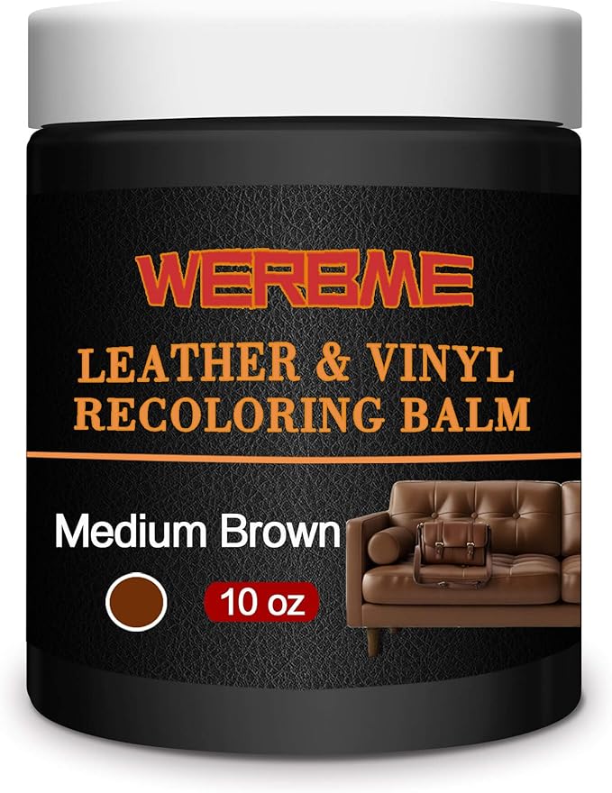 Leather Recoloring Balm & Color Restorer - 10 OZ, Medium Brown | Restore Faded Leather Color, Cover Scratches & Scuffs. Easy DIY Application for Furniture, Sofa, Car Seats, Bags & Shoes