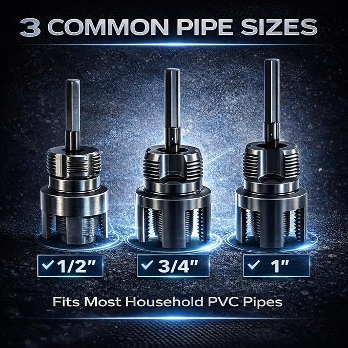 3pcs Pvc Pipe Threader,Dual-Function Internal & External Pipe Threading Tool, High-Quality Thread Cutter For 1/2"&3/4"&1" Plastic Pipes, Drill Compatible Threader For Plumbing Repairs (silver)