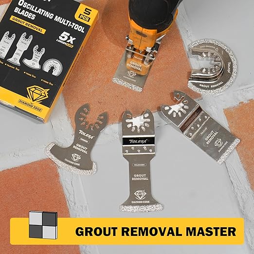 Diamond Oscillating Multi Tool Blades 5 Pcs Set, Precise & Clean Cutting for Grout Removal, Cleaning Mortar