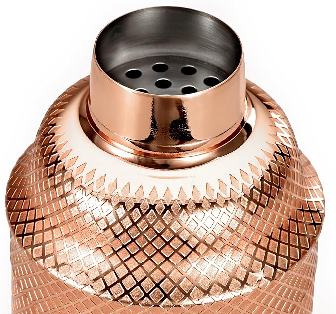 Barfly 3-Piece Diamond Lattice Etch Japanese Cocktail Shaker Set (24 Oz/700ml), Copper Plated