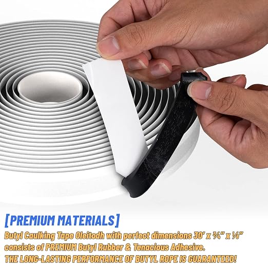 Oleitodh Black Butyl Sealant Tape – 1/2" x 80' Butyl Rubber Sealant, 4 Rolls Multi-Purpose Butyl Rope, and Putty Tape for RV Repair, Window, Boat Sealing, Glass and EDPM Rubber Roof Patching