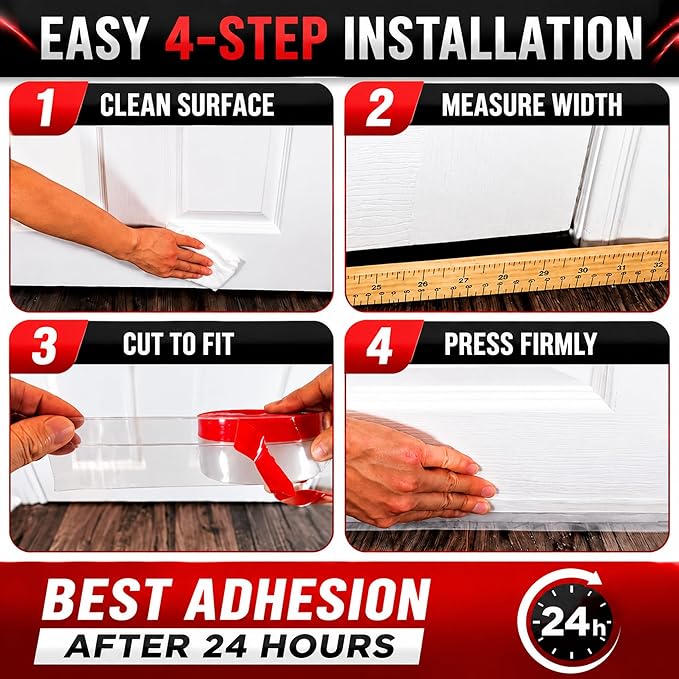 Clear Weather Stripping Tape - Door Draft Stopper Under Door Seal Strip | Window Insulation Silicone Adhesive Tape, Heavy Duty Bottom Stripping, 10M (33Ft) Total, 2-Pack